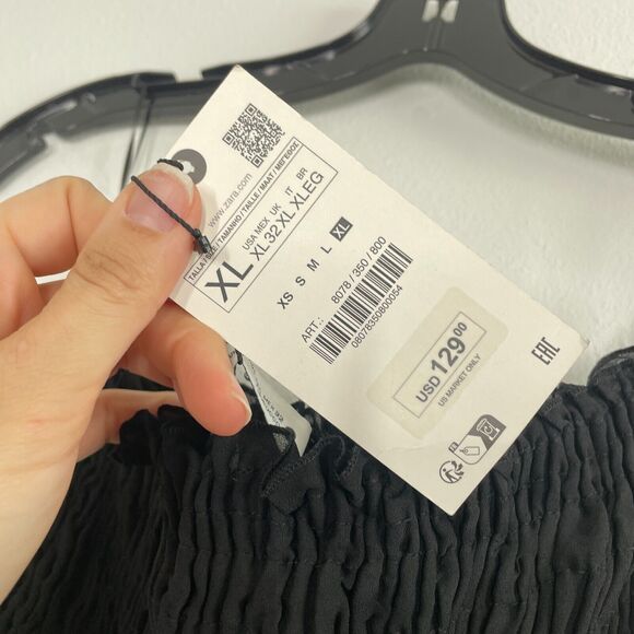 Zara Dress Women XL Smocked Bodycon Maxi Strapless Ruffle Hem Party Blogger Fave - Picture 5 of 7